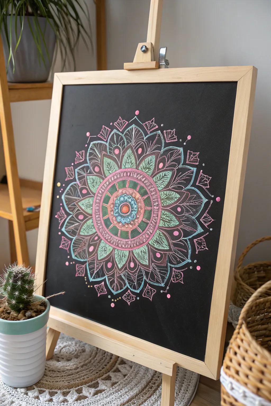 Elevate your space with the serene beauty of a floral chalkboard mandala—where simplicity meets artistry.