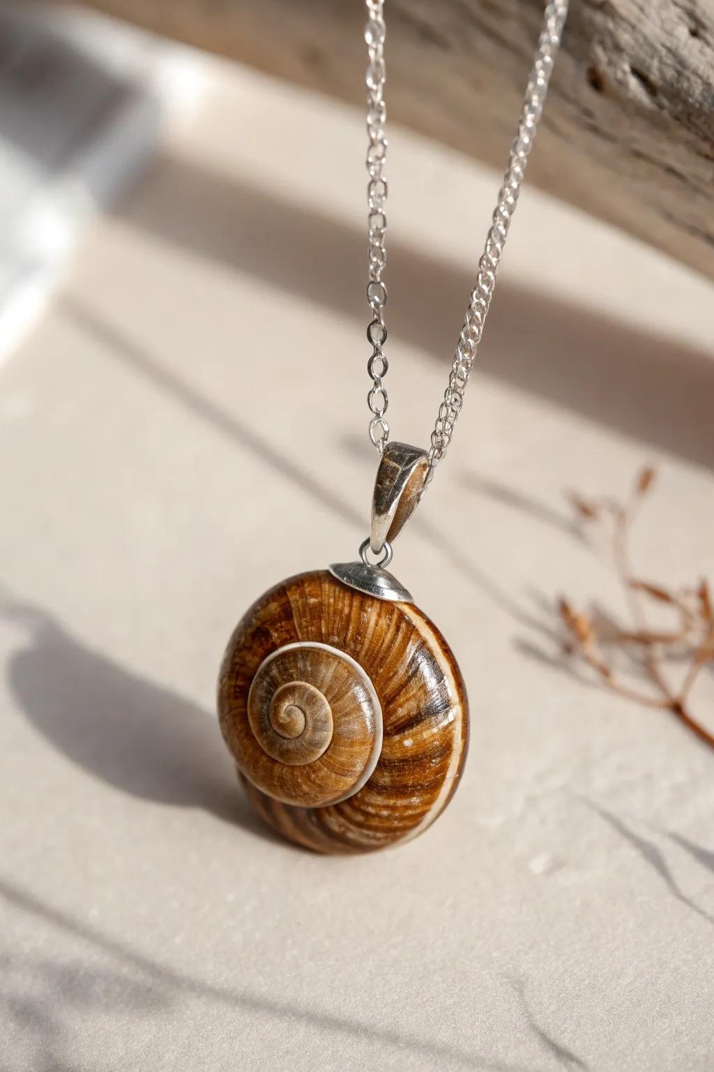 Transform nature into elegance with this stunning snail shell pendant, a perfect blend of simplicity and style.
