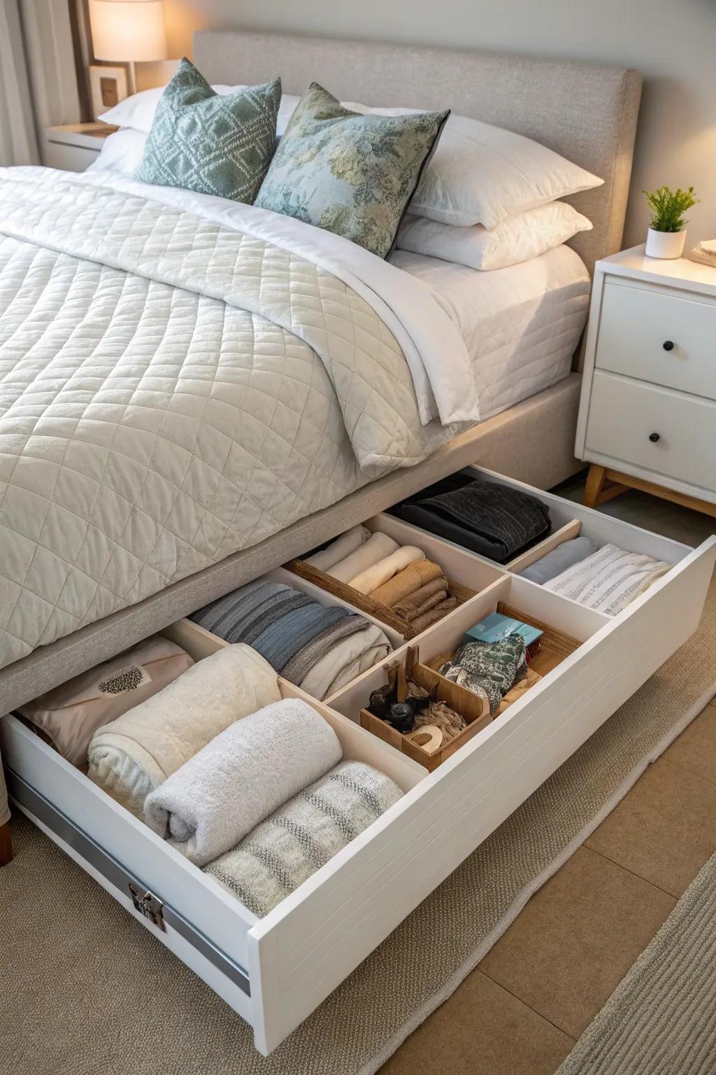 Utilize underbed storage for a clutter-free spare room.