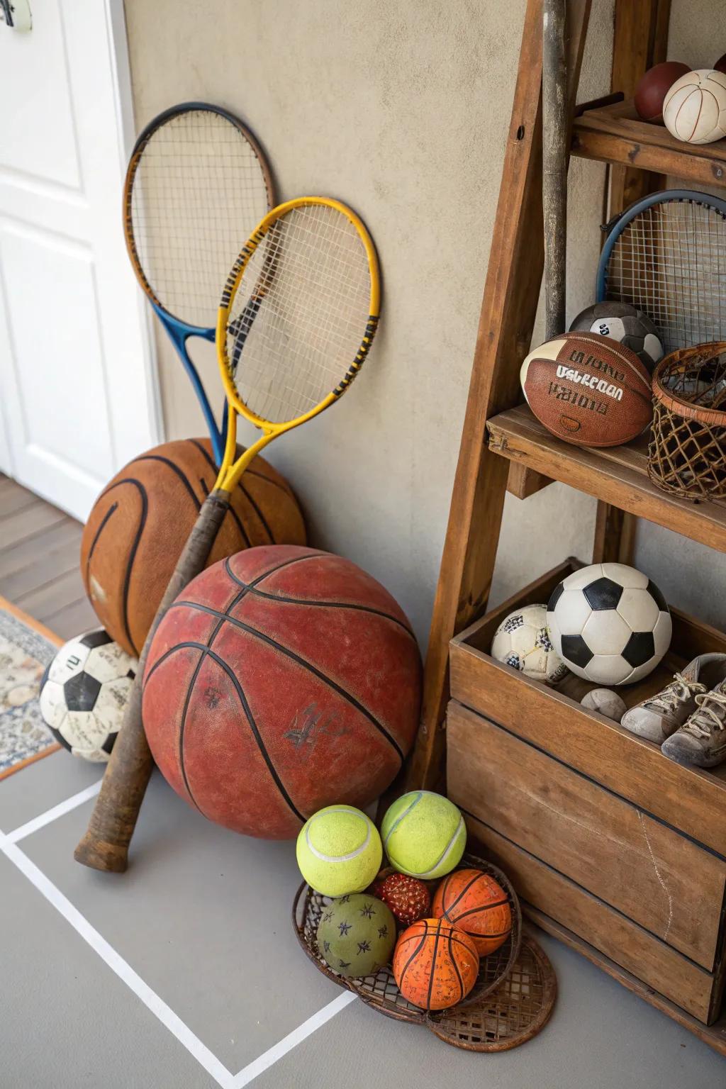 Eco-friendly decor created from upcycled sports equipment.