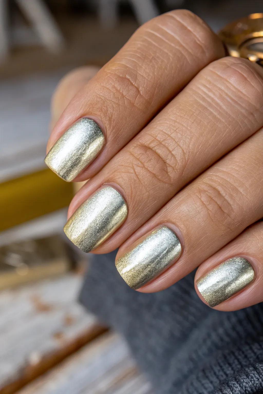 Embrace the allure of Metallic Magic with sleek, modern square nails.