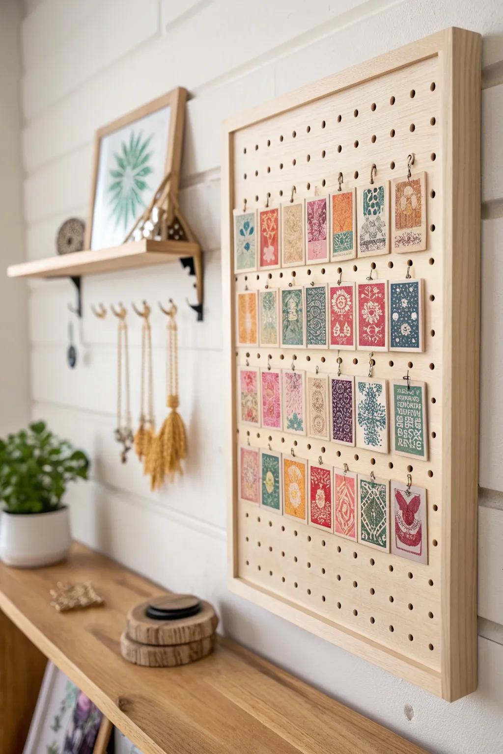 Elevate your stamp collection with a chic DIY pegboard display that combines Scandinavian simplicity with Boho charm.