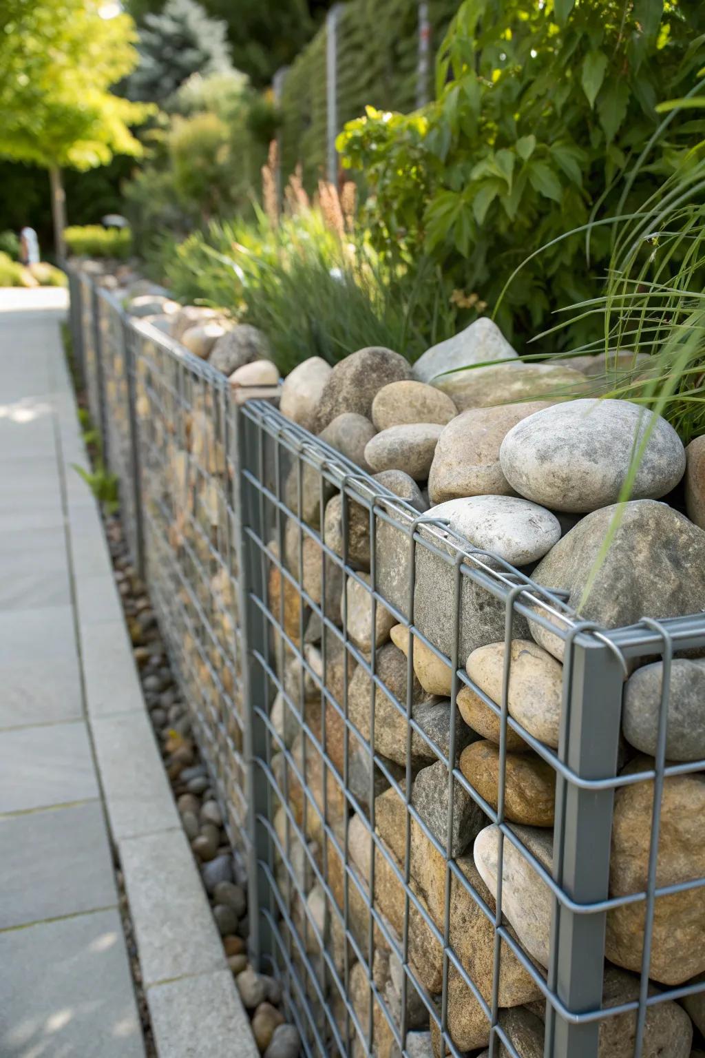 Elevate your garden's style with the industrial elegance of gabion walls.