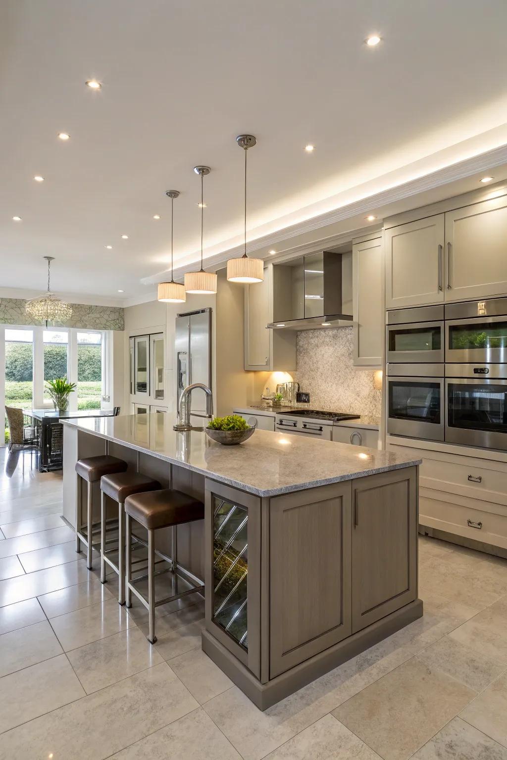 A kitchen island with storage enhances functionality and style.