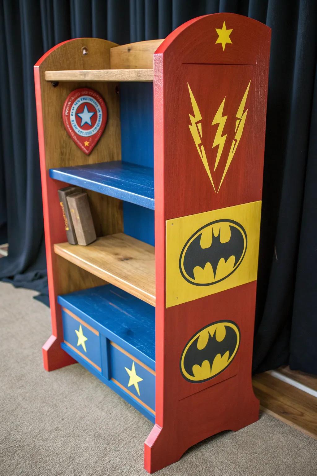 Unleash your inner hero with this bold, superhero-themed bookshelf—where craftsmanship meets iconic design.
