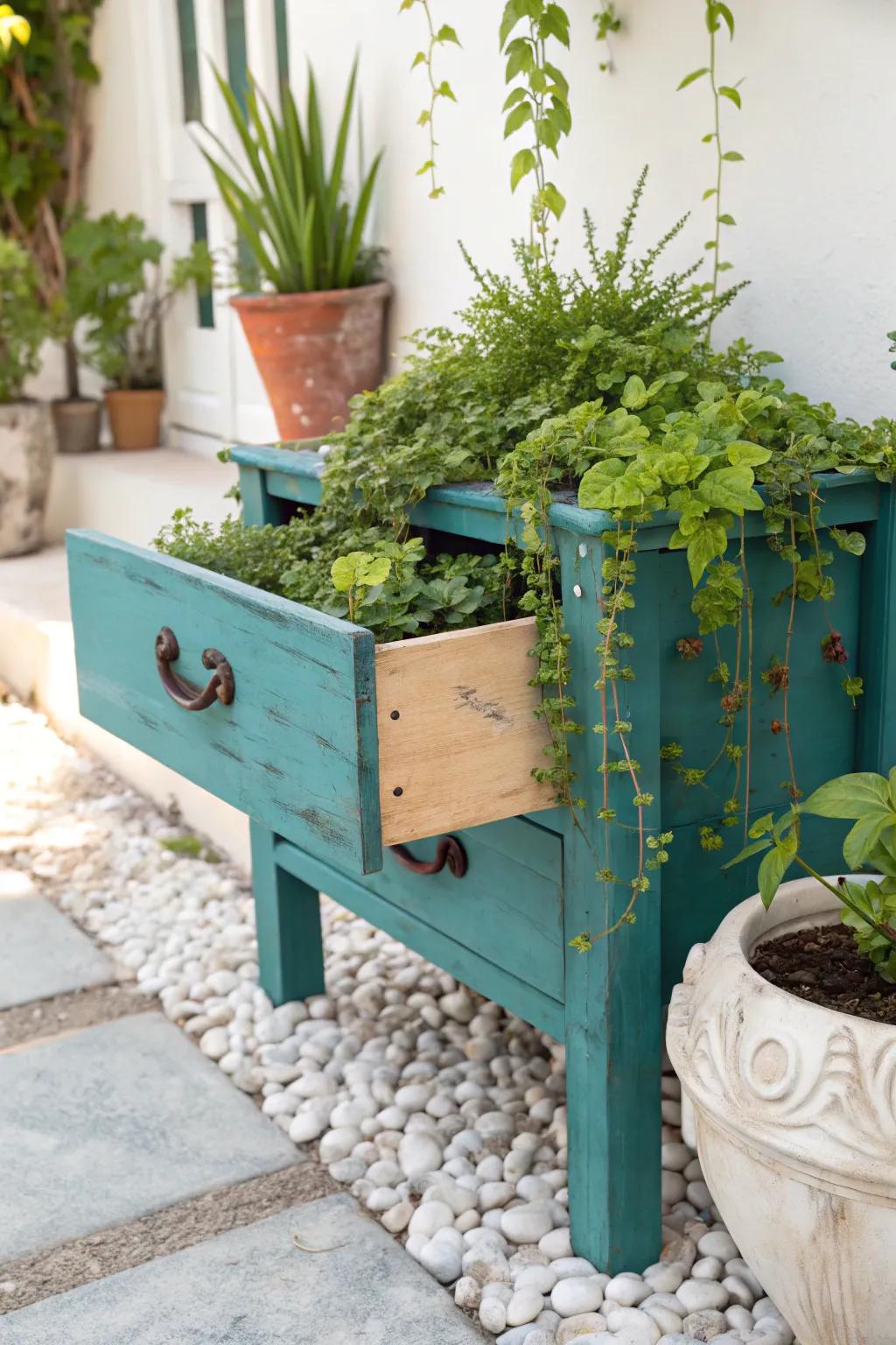 Breathe new life into old drawers with this chic planter idea. Perfect for adding a whimsical touch to any garden!