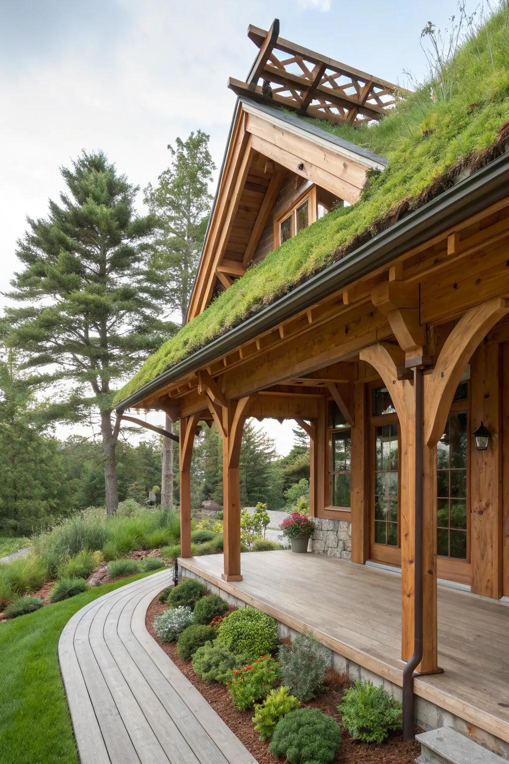 Elevate your porch with a green roof: where sustainability meets exquisite craftsmanship.