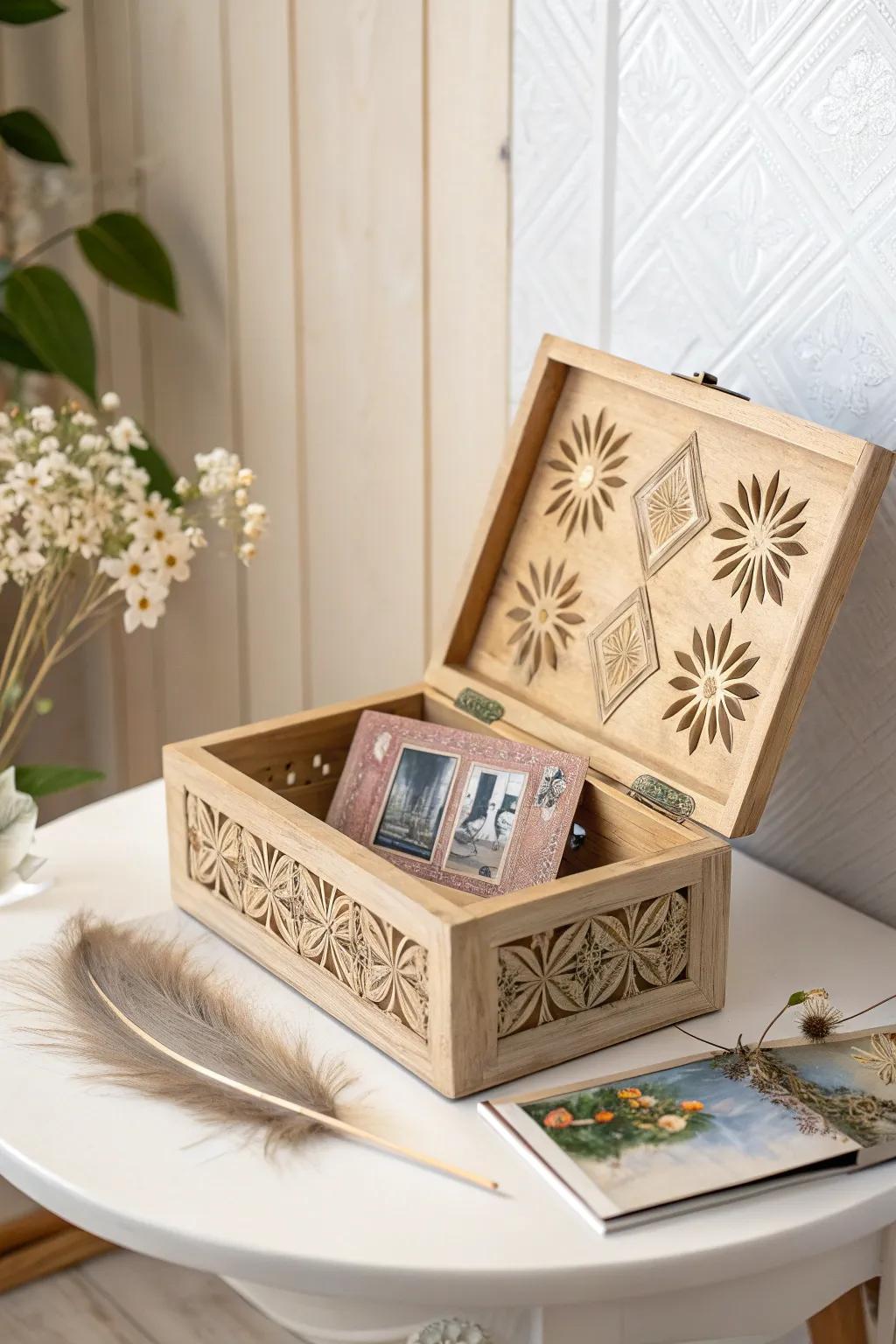 Treasure memories in style with this personalized Boho-inspired memory box, where simplicity meets vibrant nostalgia.