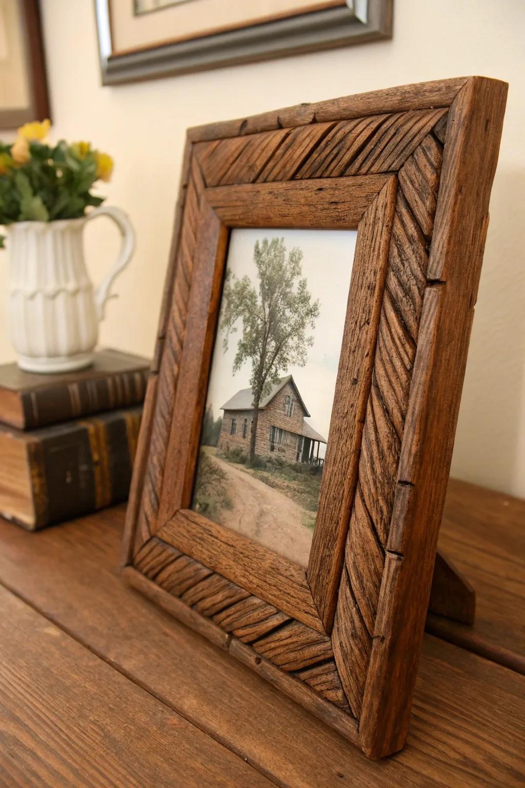 Crafted Memories: A Rustic Tobacco Stick Frame for Timeless Photos