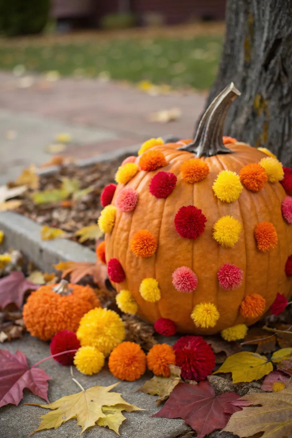 A texturally playful pumpkin with pom-poms.