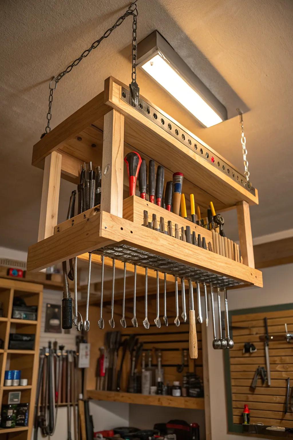 Elevate your workspace with overhead storage solutions that blend craftsmanship and efficiency.