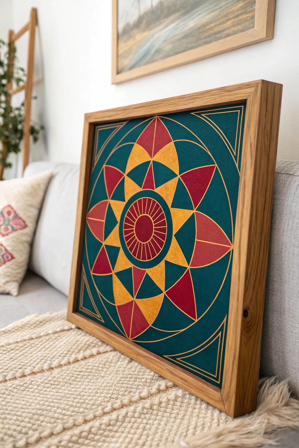 Discover the allure of geometric wonders—where bold colors meet minimalist design for a captivating decor statement.