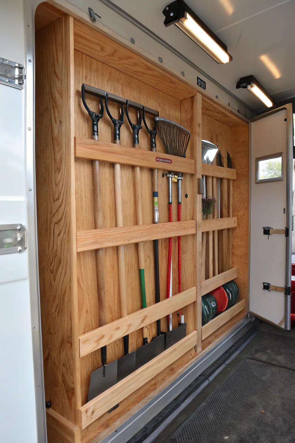 Elevate your trailer's organization with expertly crafted tool racks, combining style and function.