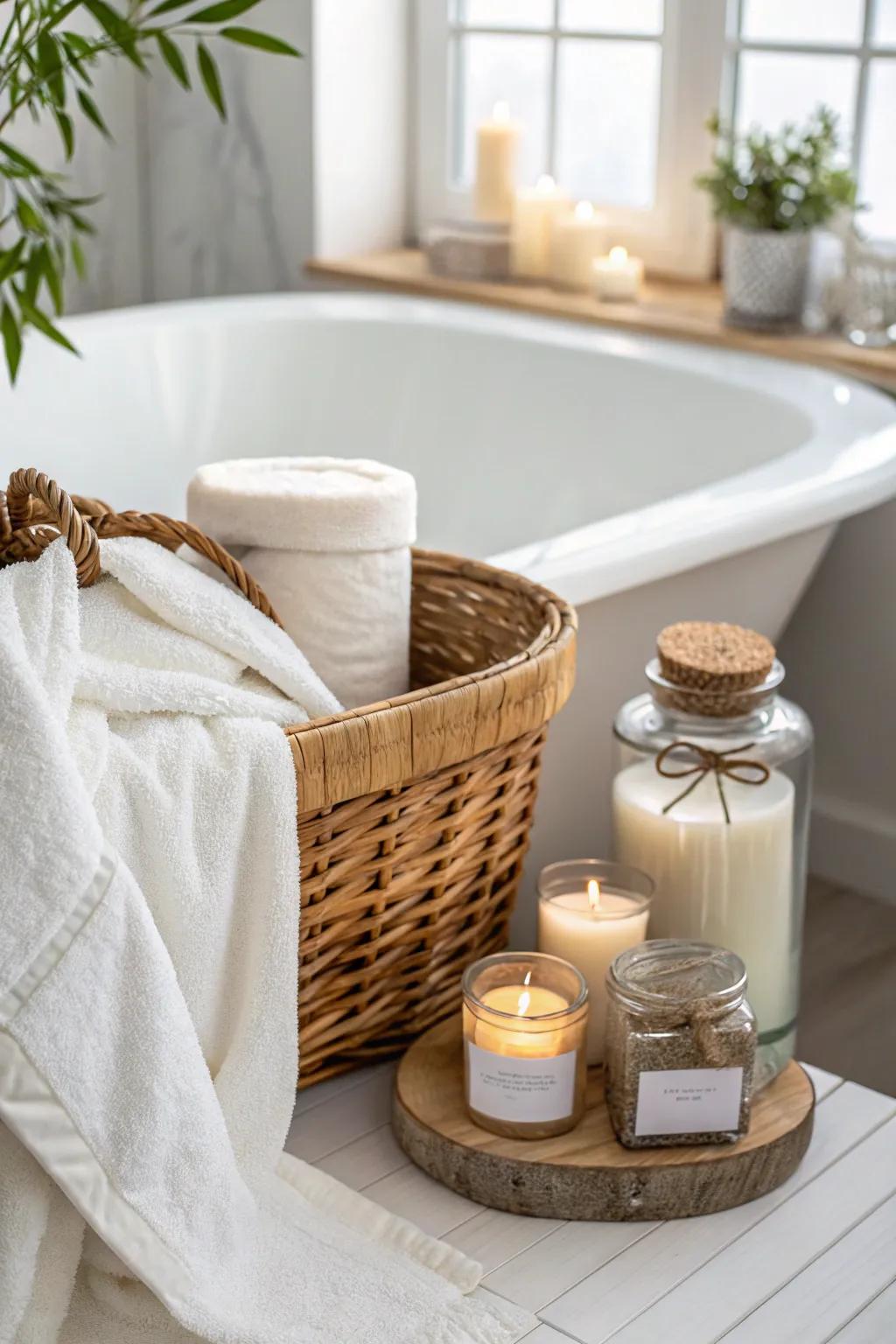 Indulge him in a serene spa day at home with this exquisite Valentine's basket. 🌿🛁 #ValentinesGift #SpaDay #ScandiBoho