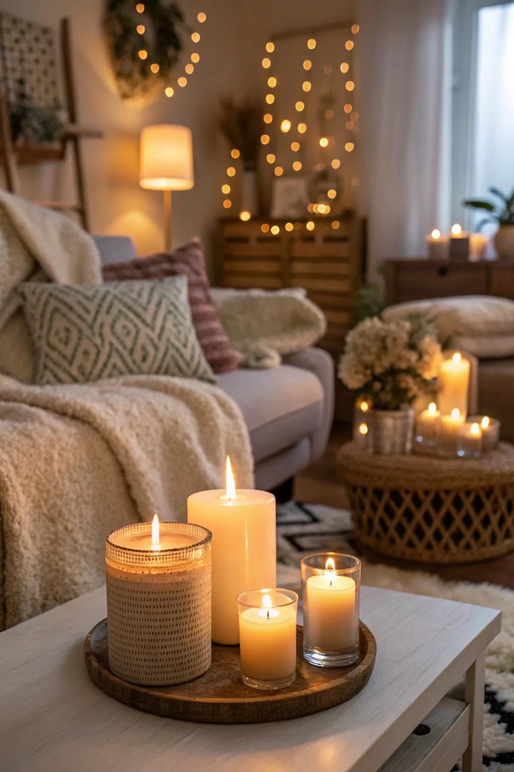 Scented candles enhance mood and atmosphere.