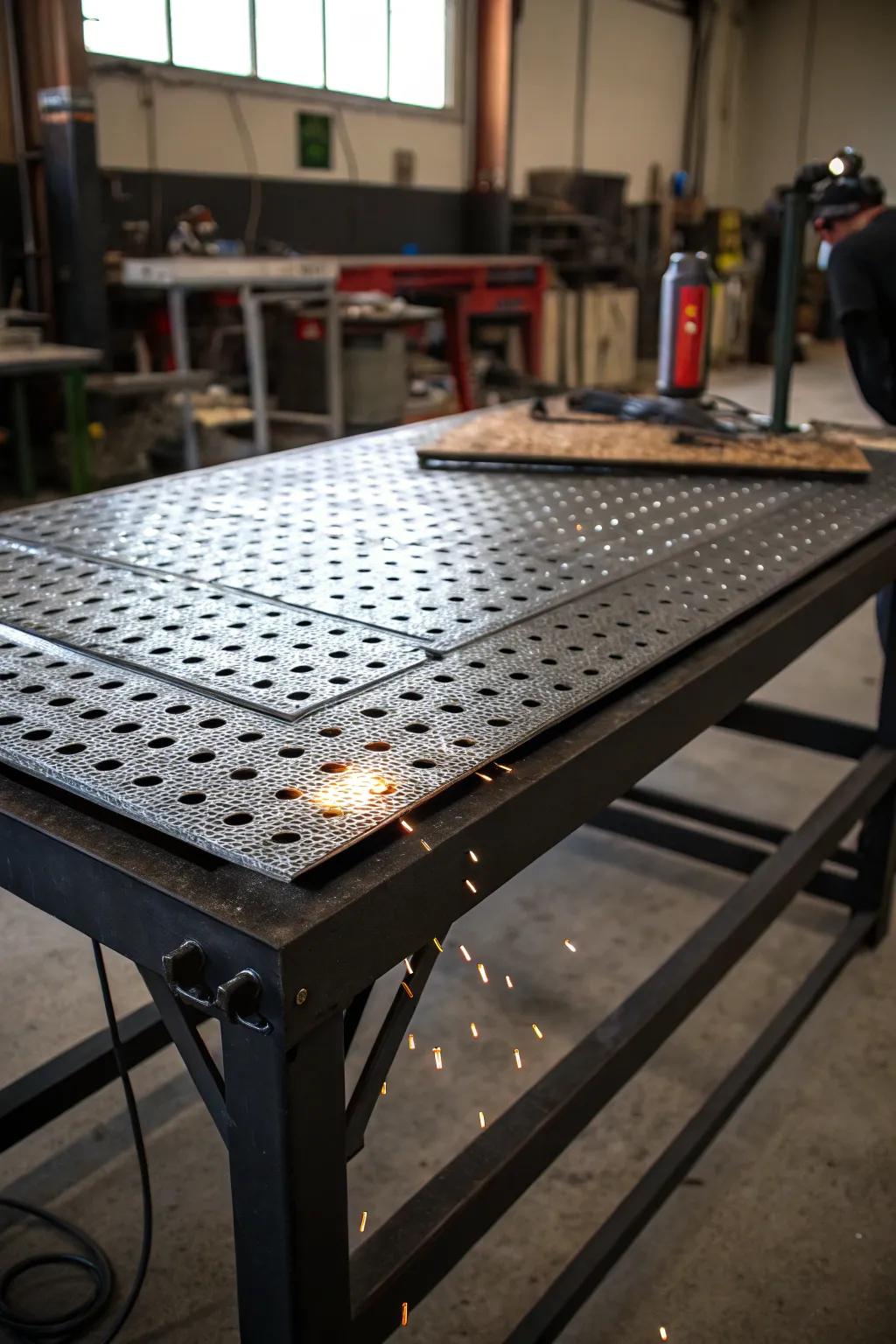 Elevate your workspace with a meticulously crafted expanded metal welding table.