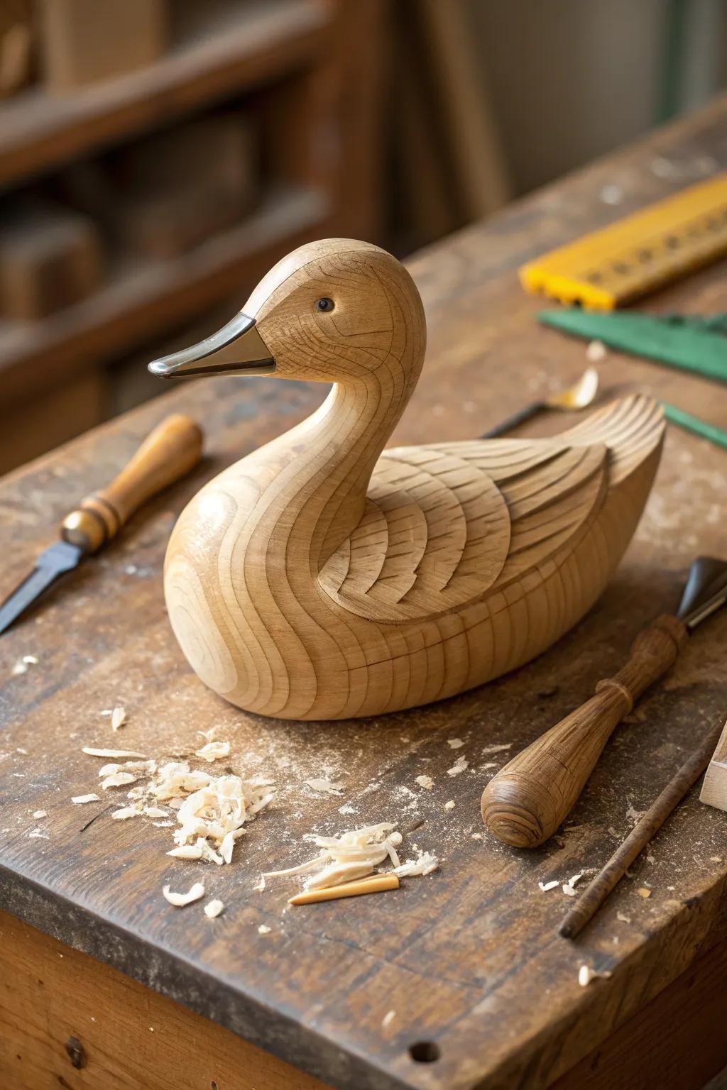 Master the art of whittling with this charming wooden duck project.