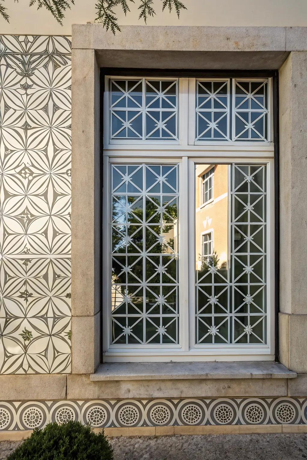 Geometric window film adds a modern and artistic flair.