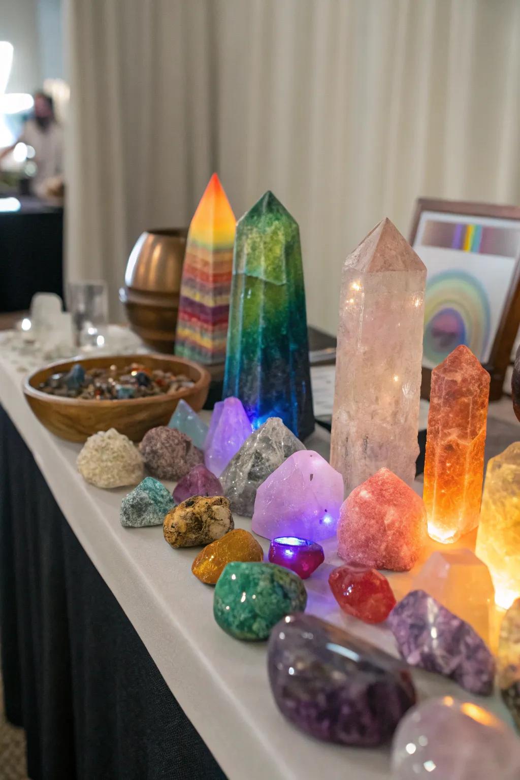 Crystals and gemstones enhancing mystical energy.