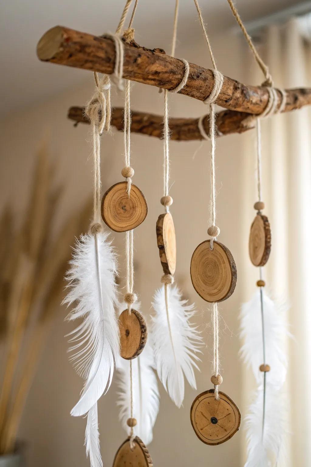 Add a touch of nature's whimsy to your space with this enchanting wood slice mobile.