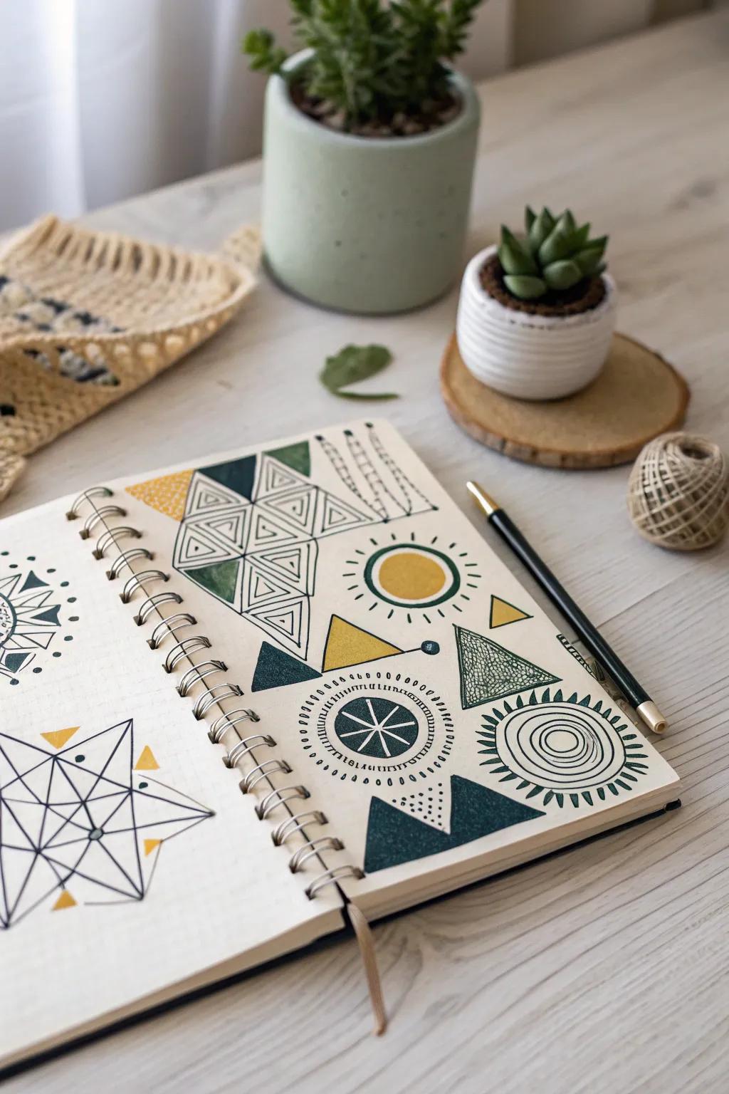 Elevate your writing space with modern geometric doodles, where simplicity meets bold creativity.
