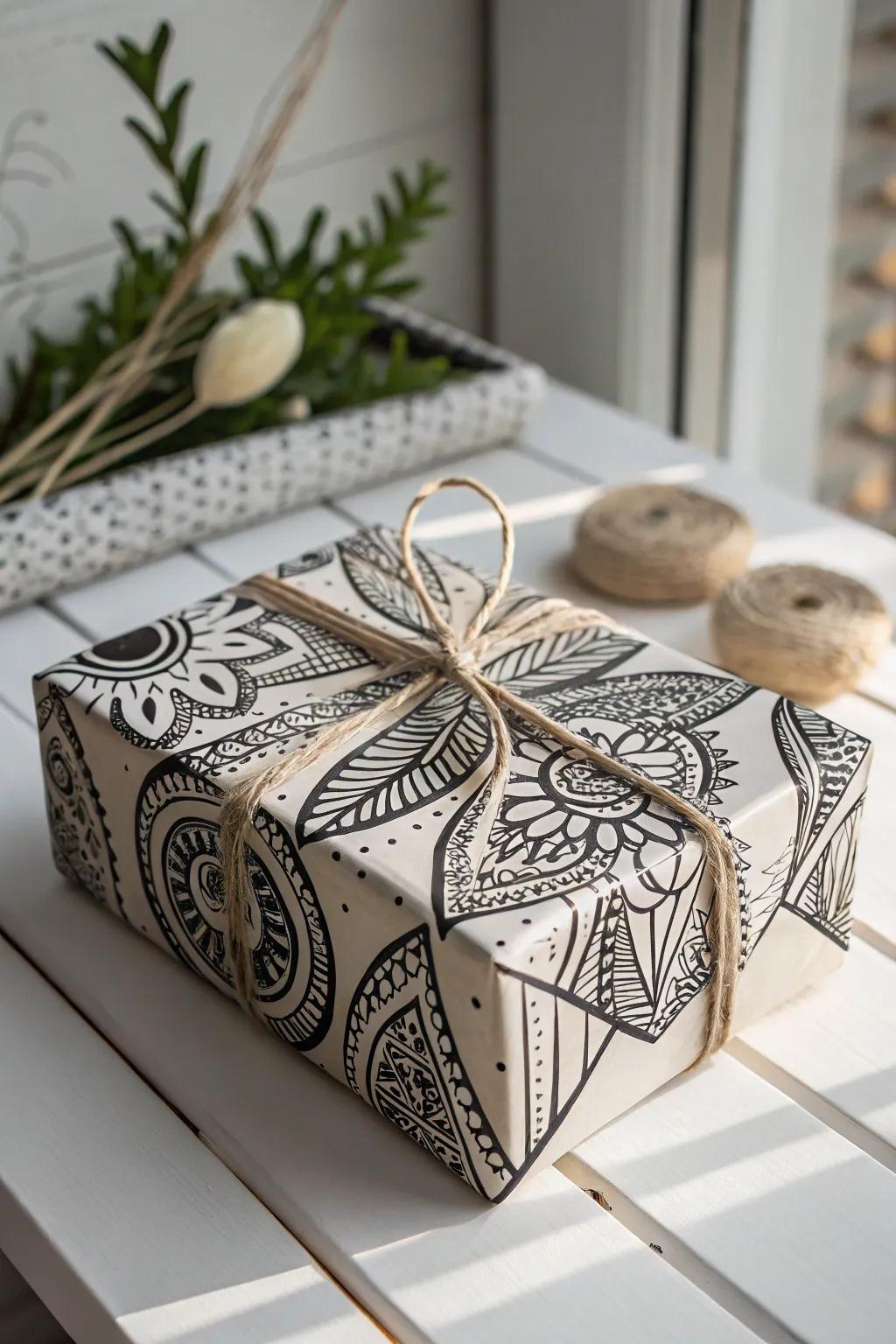 Elevate your gift-giving with stunning zentangle wrap—artistry that speaks from the heart before the box is even opened.