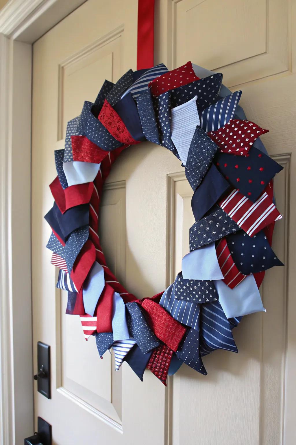 Elevate your 4th of July decor with a chic, upcycled necktie wreath—where elegance meets sustainability.