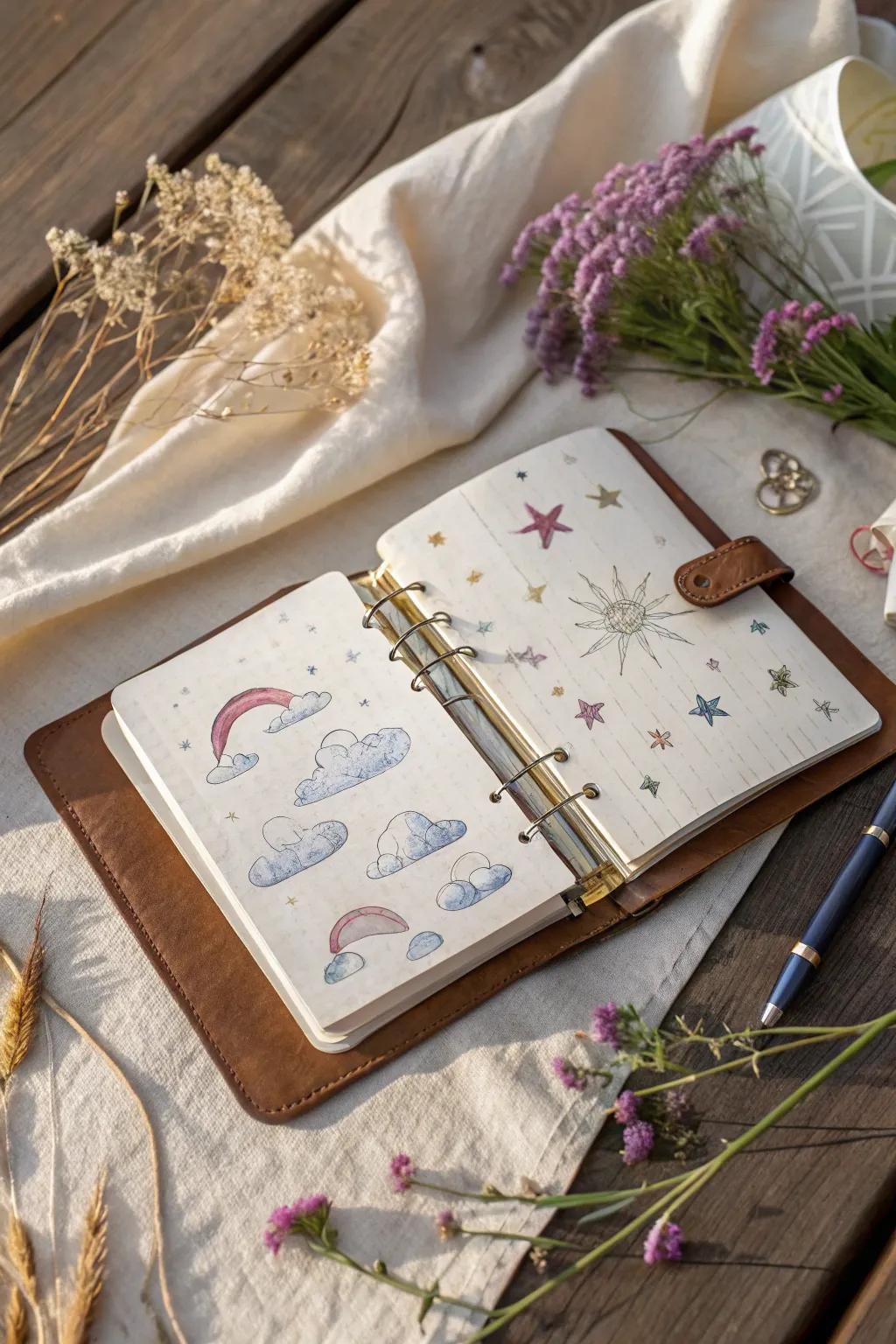 Capture the magic of your dreams with whimsical illustrations in your art journal.