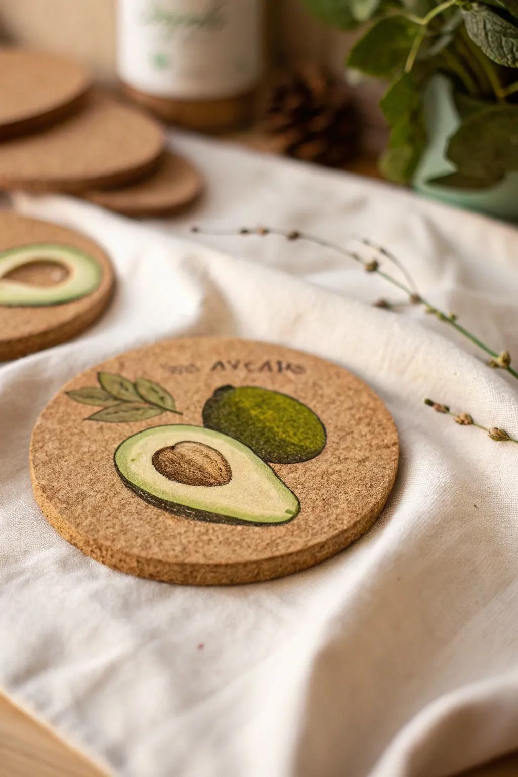 Add a touch of playful elegance to your table with these handcrafted avocado coasters.