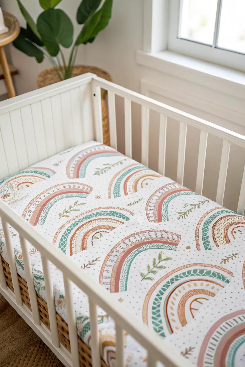Add a personal touch to your nursery with handcrafted, colorful crib sheets.
