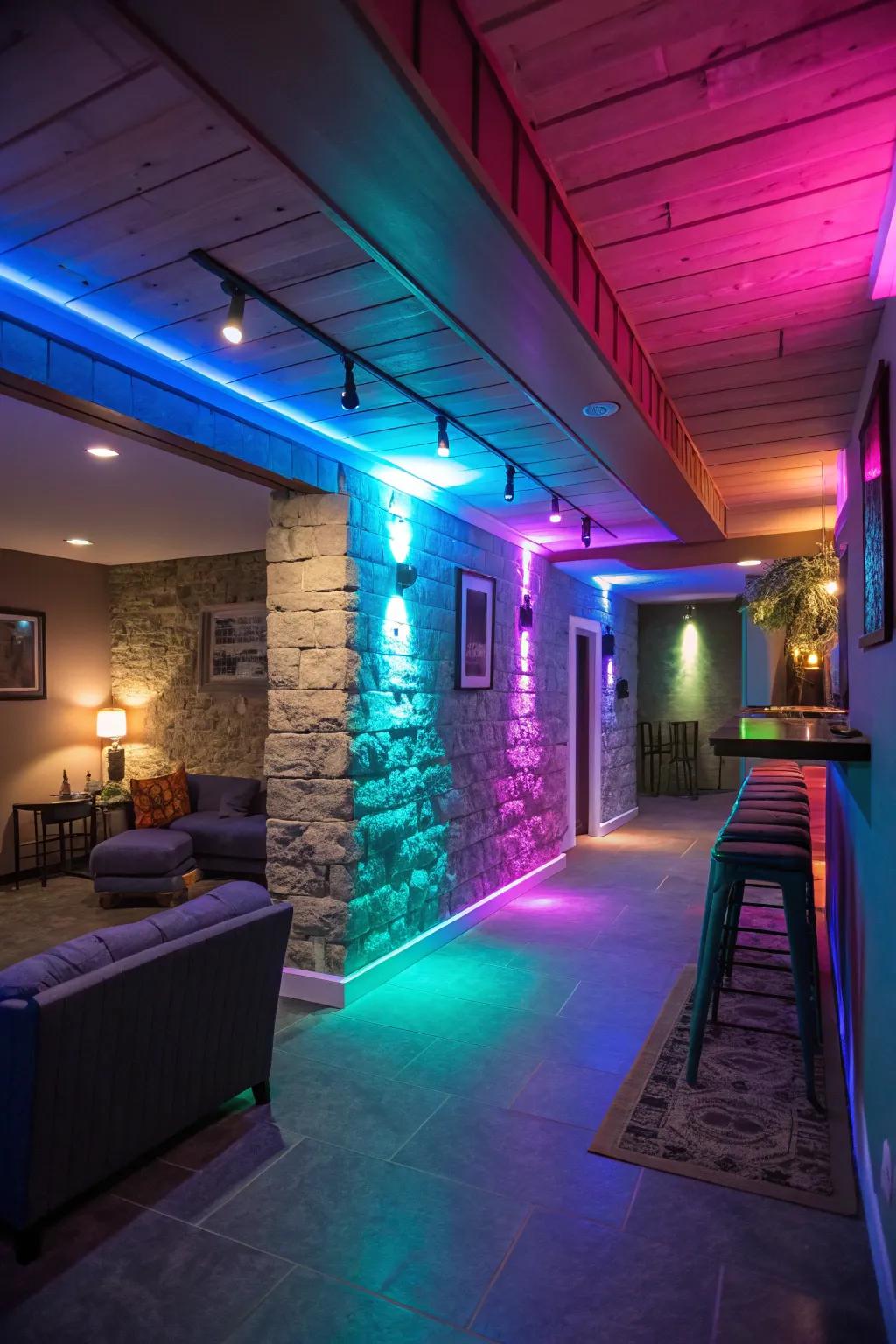 Color-changing LEDs offer a dynamic lighting option.