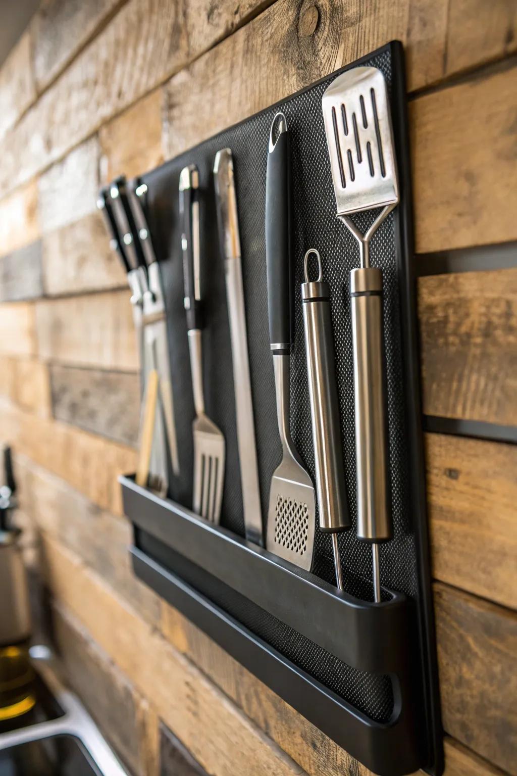 Elevate your BBQ game with this stylish magnetic tool holder, where form meets function.