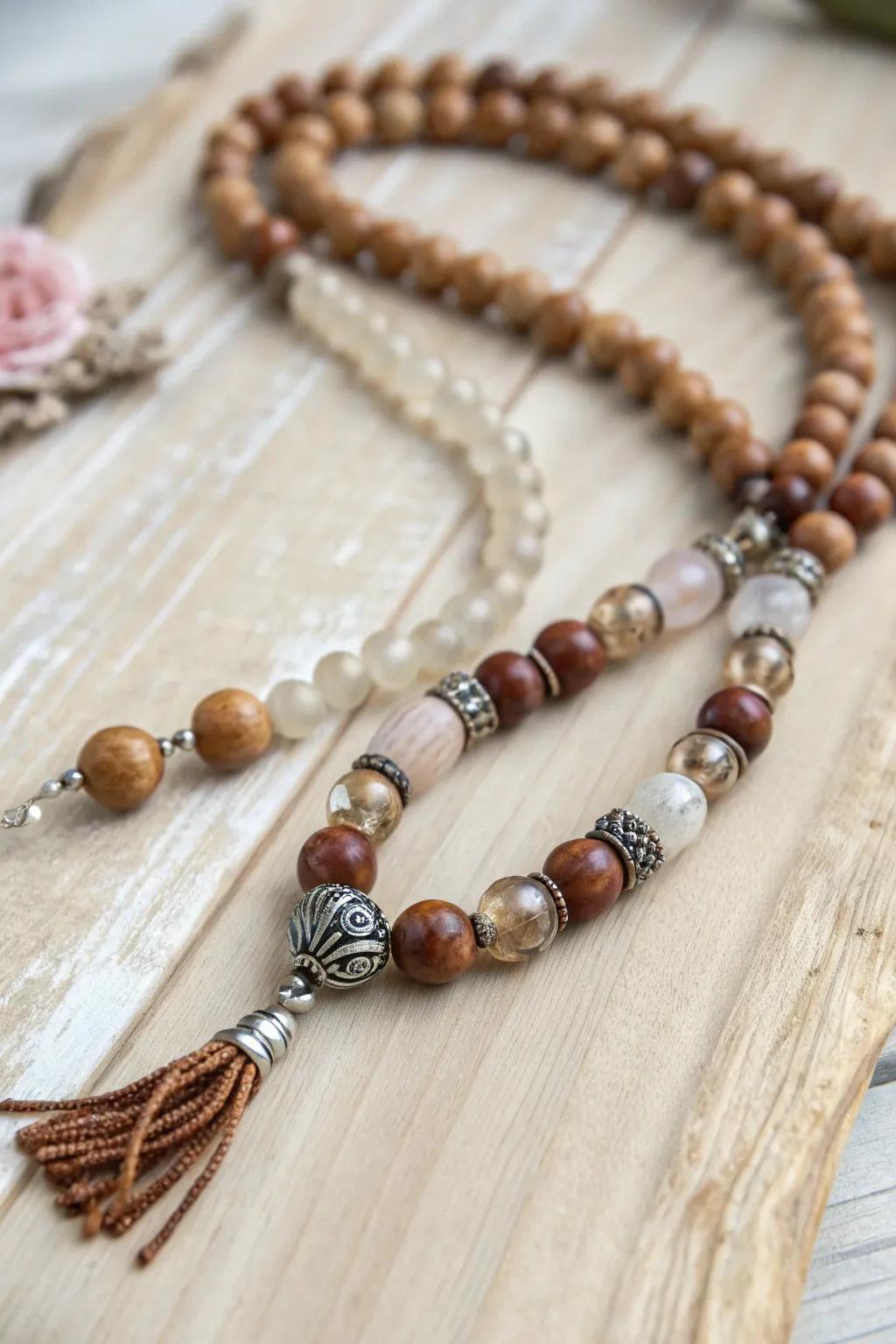 Embrace the art of mix and match with this stunning boho beauty beaded necklace.