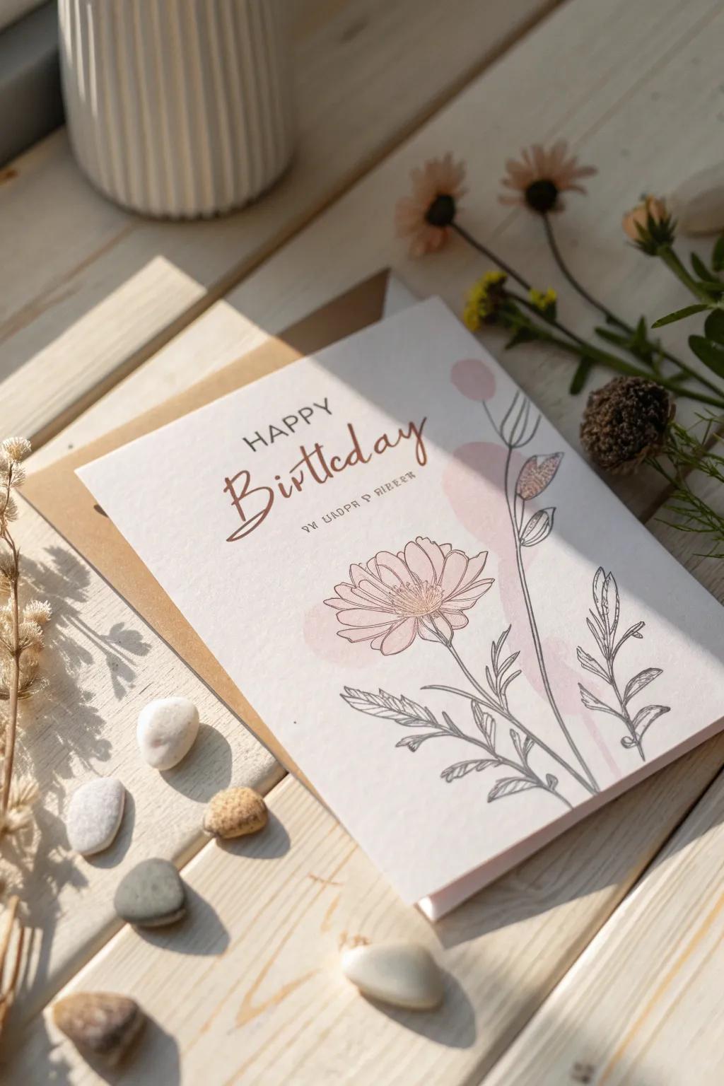 Celebrate her special day with the understated elegance of a minimalist birthday card.