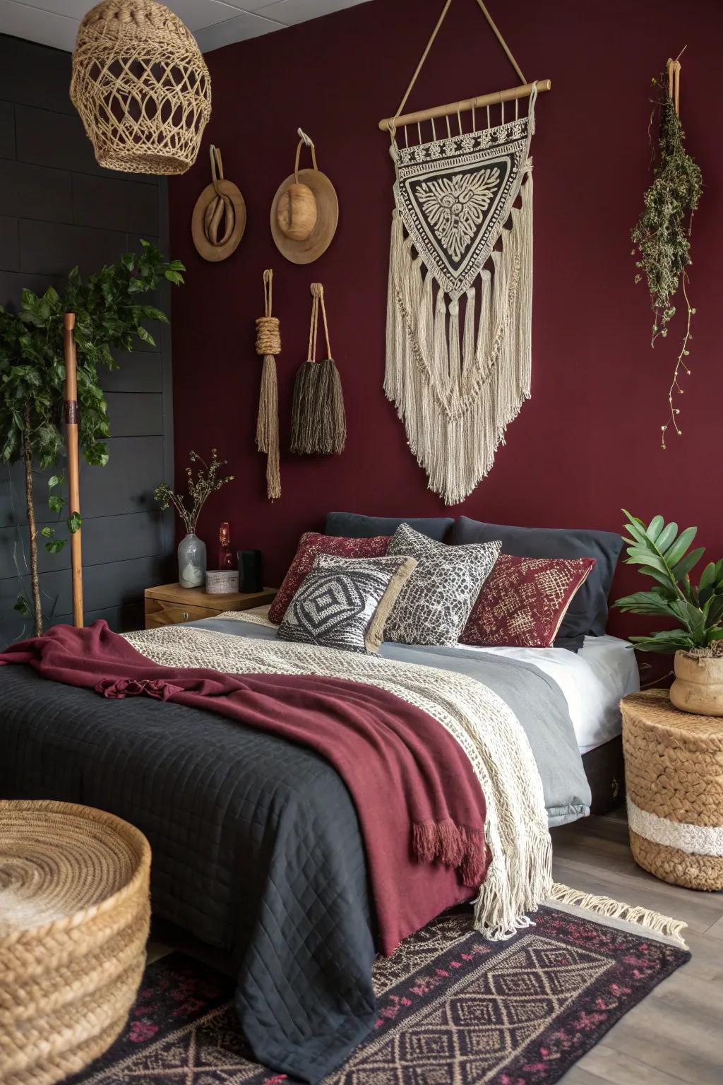 A bold accent wall adds depth and interest to the space.
