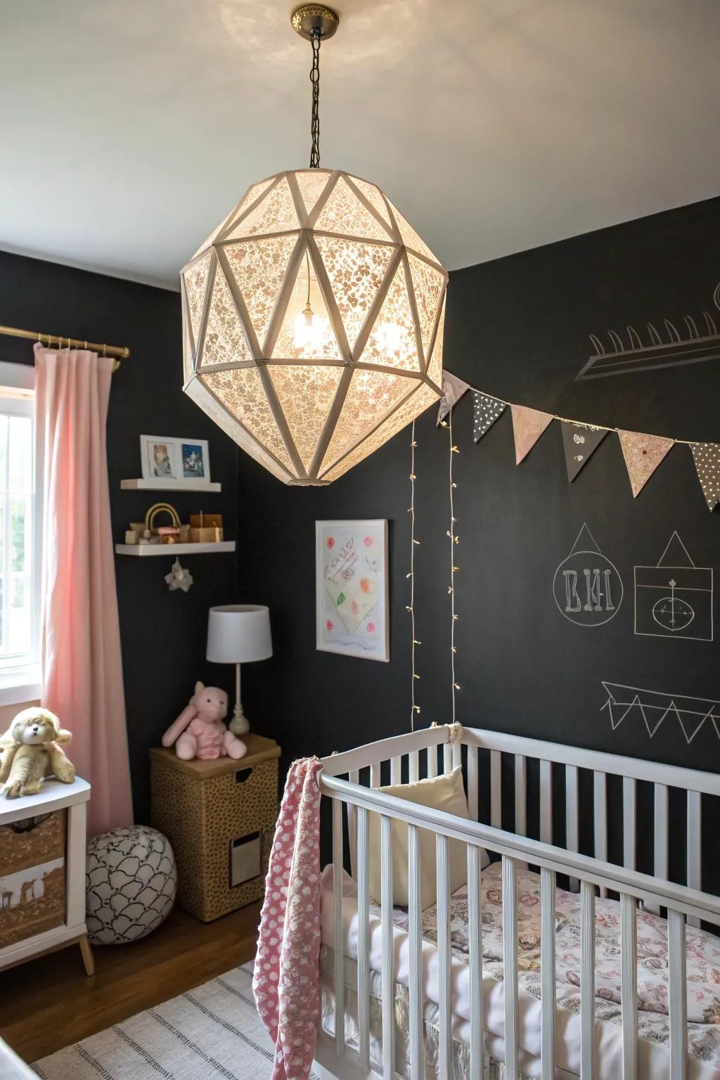 Unique lighting fixtures enhance both function and style.