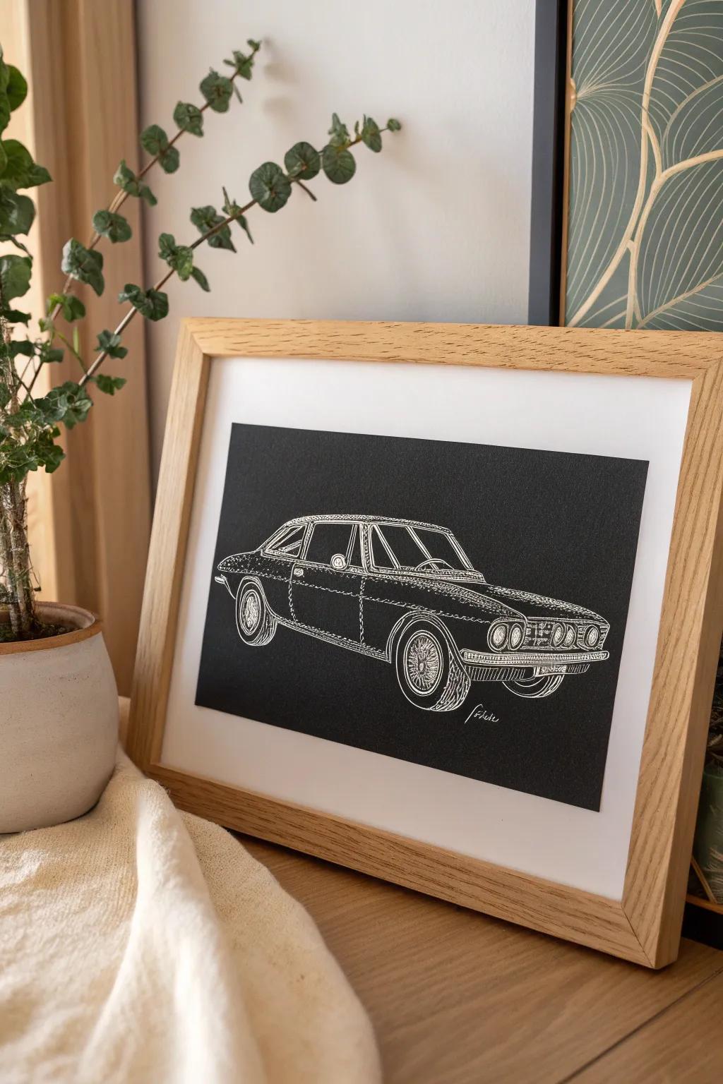 Timeless Elegance: Bring the allure of classic cars into your space with this exquisite black paper illustration.