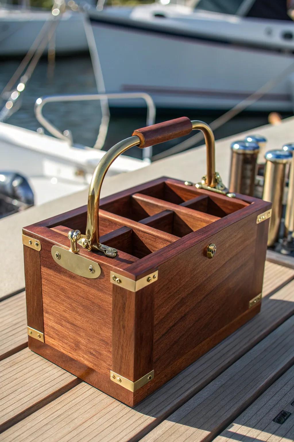 Navigate in style with this artisanal portable battery caddy—where form meets function.