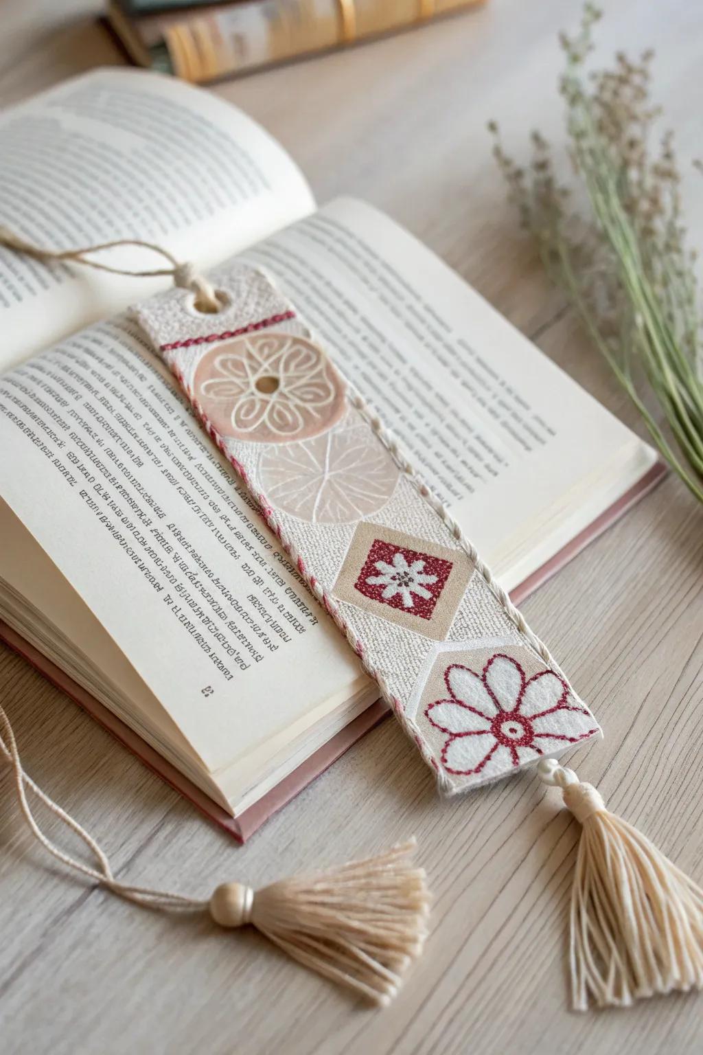 Enhance your reading experience with a touch of cozy elegance - a felt and fabric bookmark.
