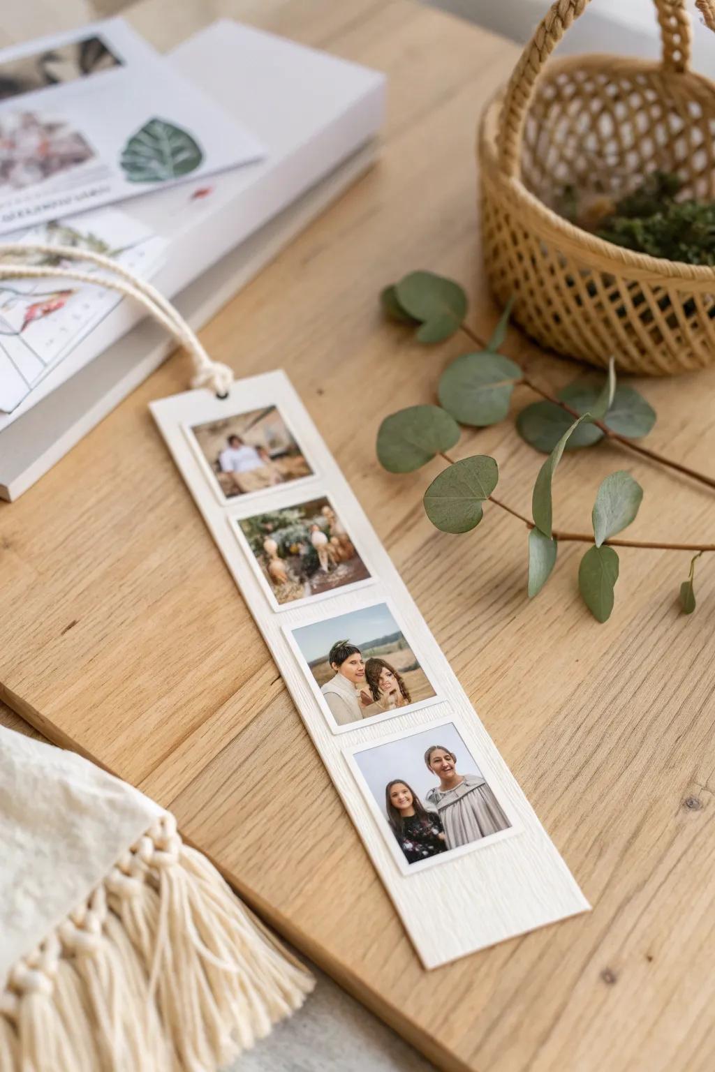 Keep your memories close while reading with this beautifully crafted photo collage bookmark.