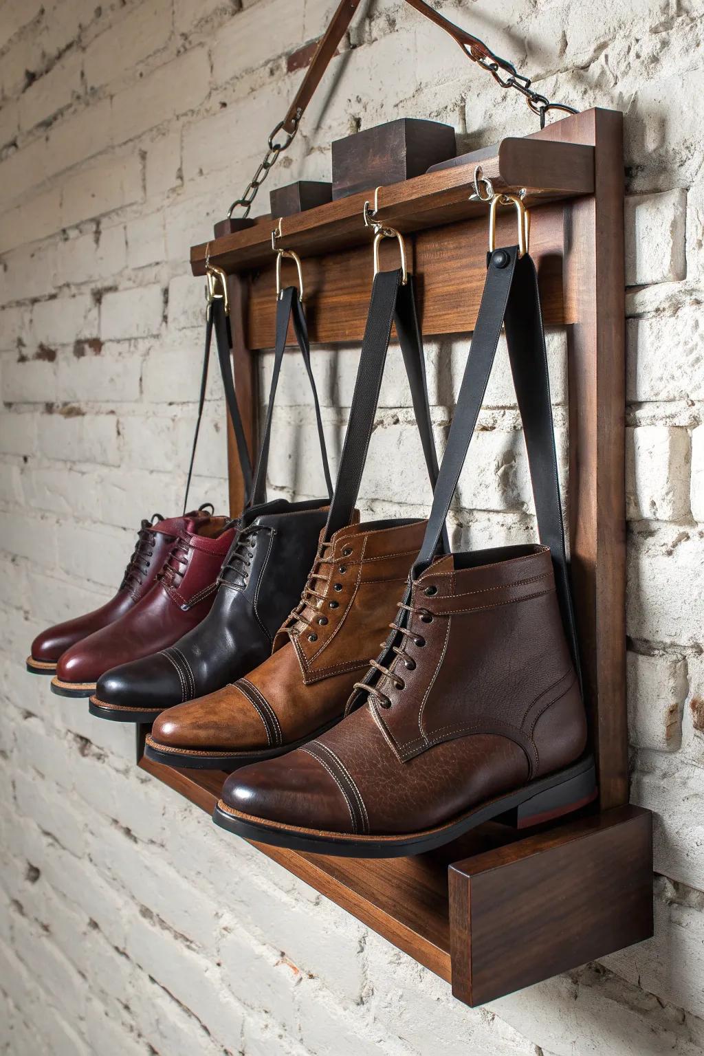 Elevate your closet game with this stylish hanging boot organizer, where craftsmanship meets practicality.