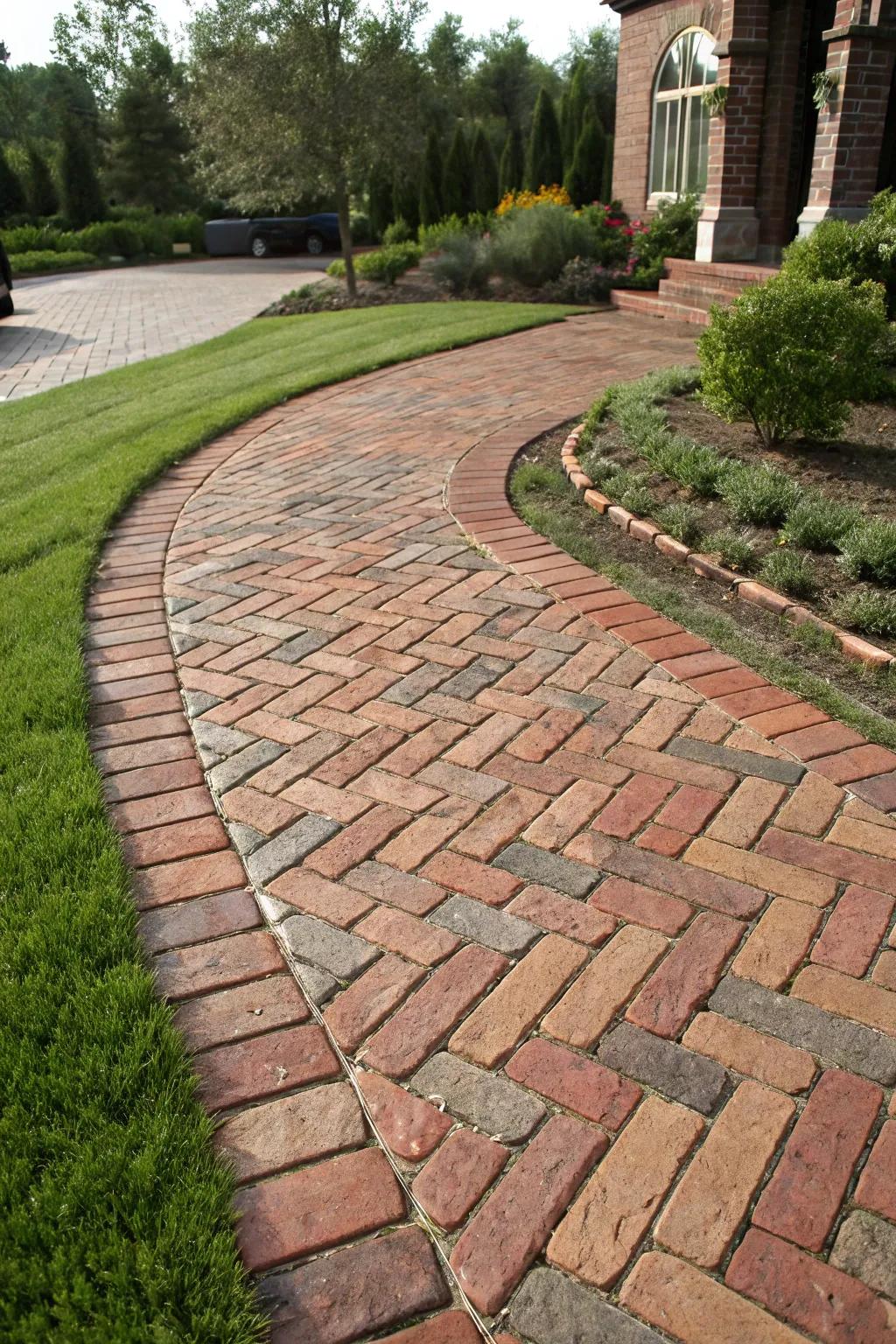 Elevate your driveway with the perfect balance of brick and greenery for a stunning, eco-friendly design.