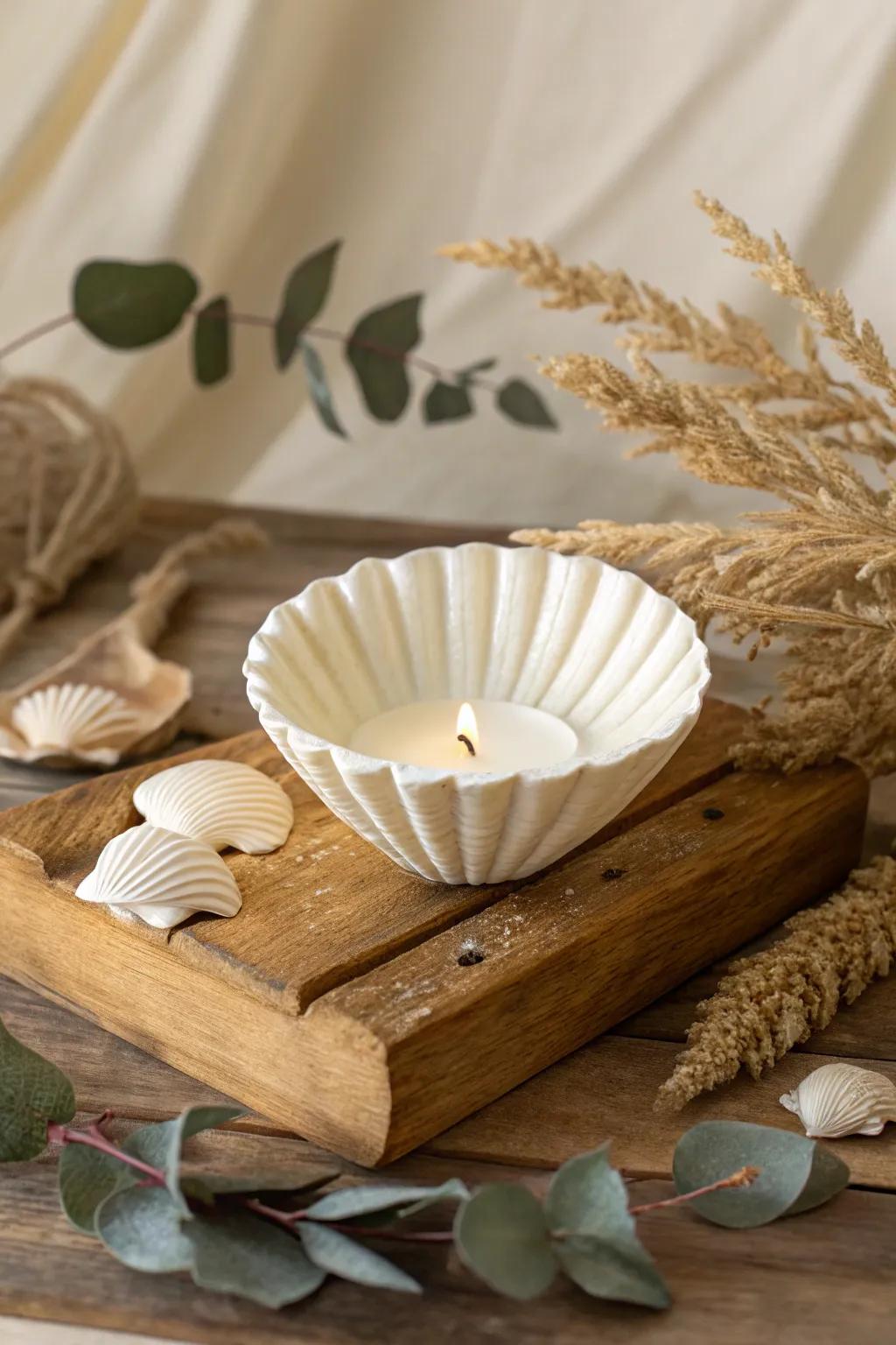 Illuminate your space with the natural elegance of a handcrafted seashell candle holder. Perfect for adding a surprise touch to any decor.