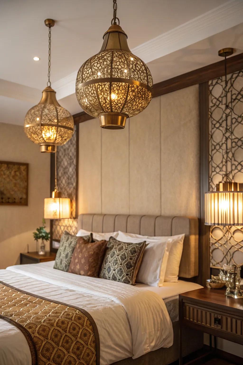 Bronze lighting adds warmth and elegance.