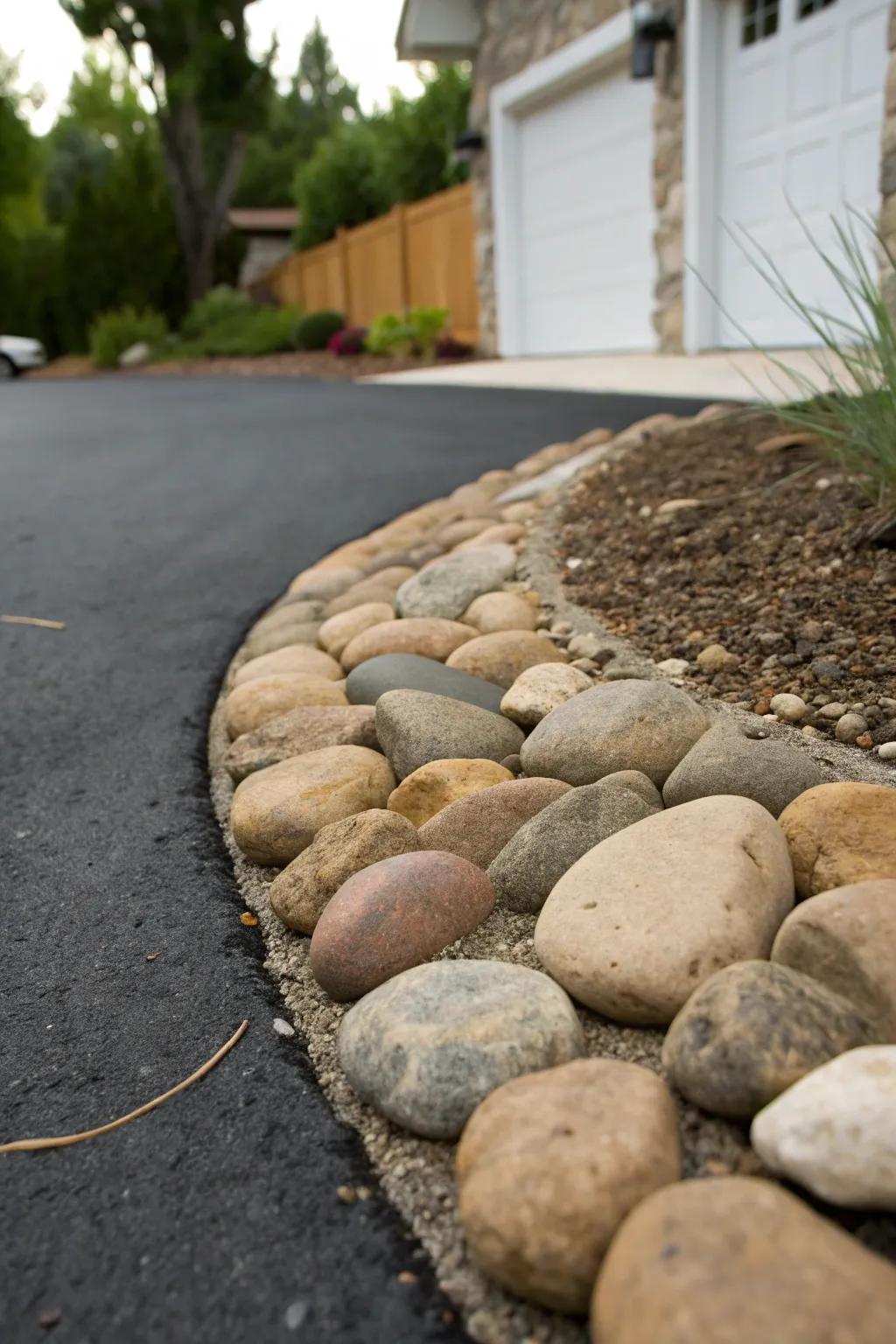 Elevate your driveway with handcrafted stone edging for a touch of rustic elegance.
