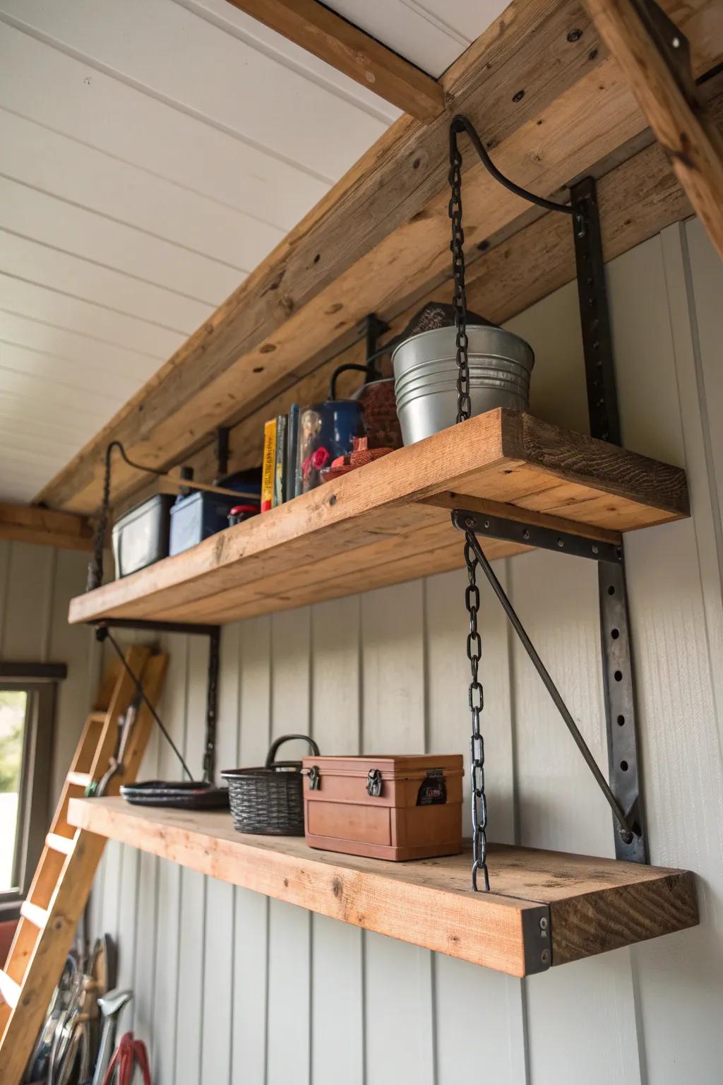 Maximize your shed's potential with stylish overhead storage. Perfect for the craftsmanship enthusiast.