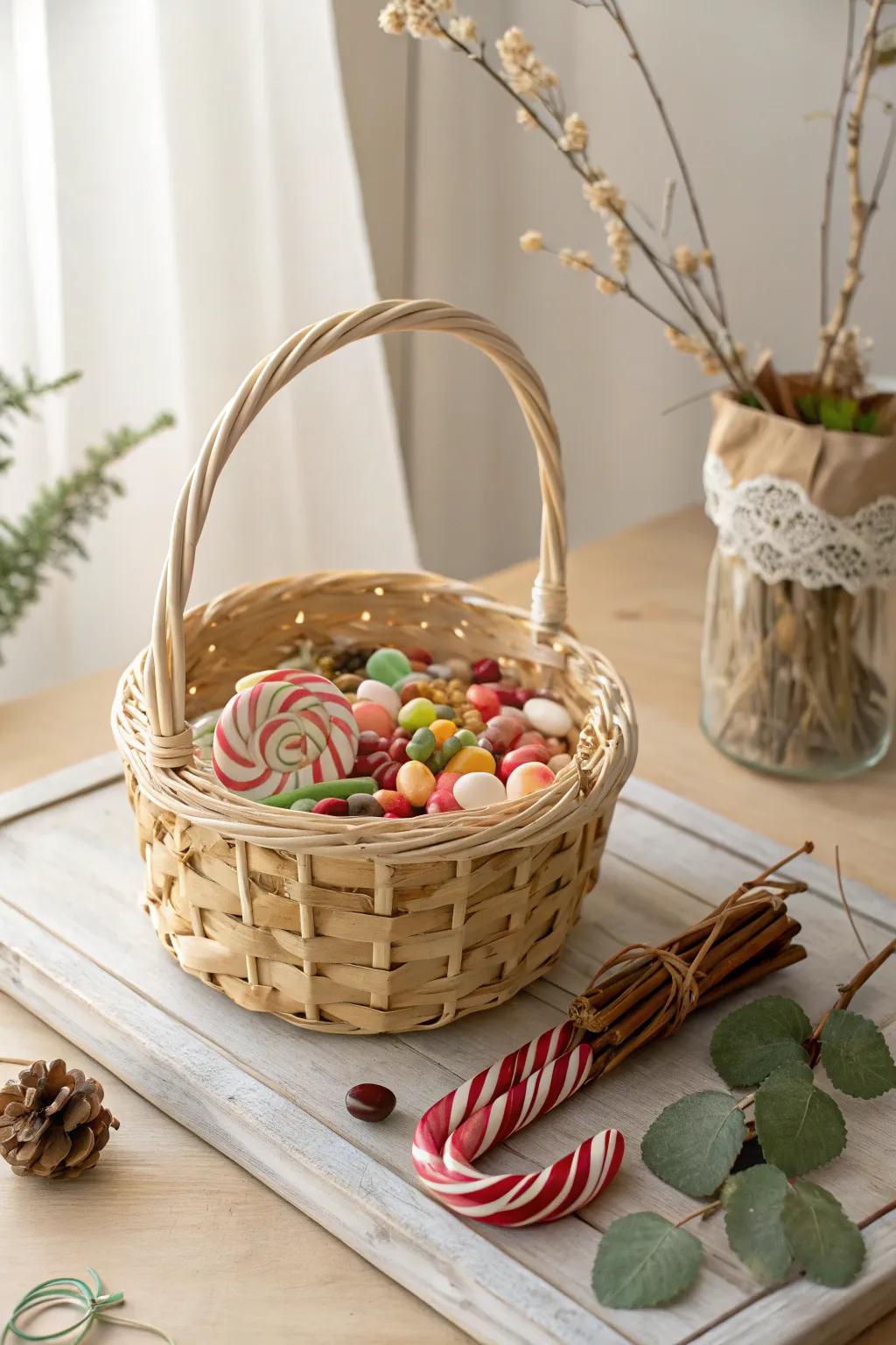 Delight in the season with a tastefully curated candy basket, bringing simplicity and sweetness to your celebrations.