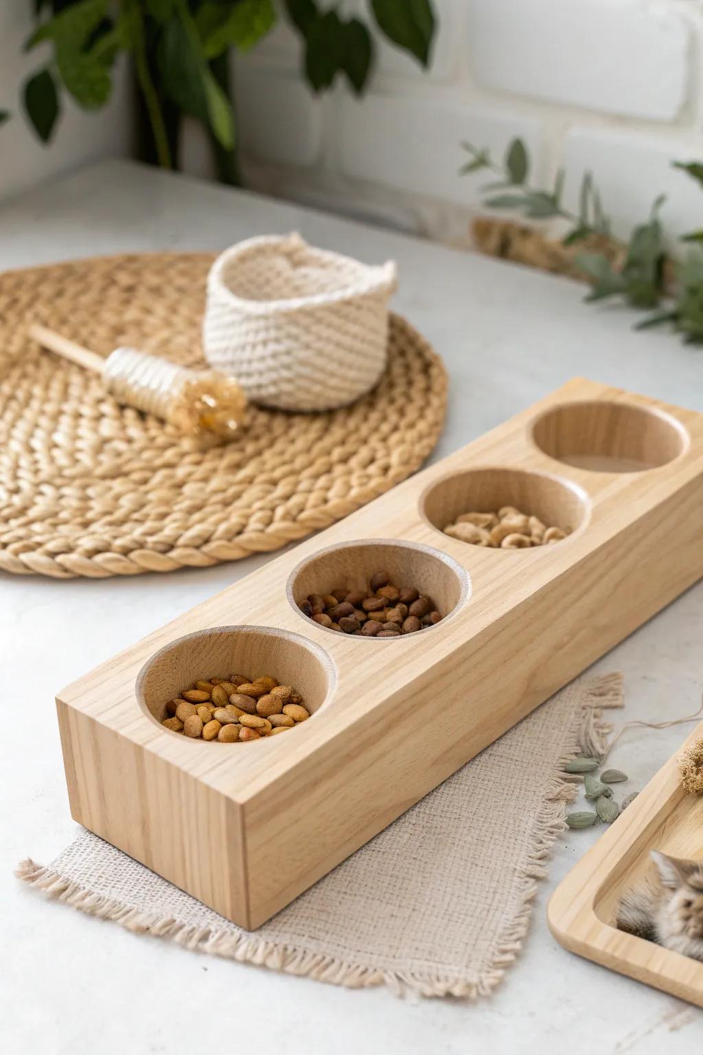 Engage your feline friend with a stunning Scandinavian-inspired puzzle feeder that combines play and elegance.