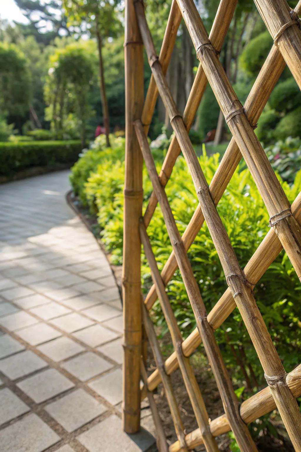 Embrace nature with a beautifully crafted bamboo lattice fence, blending seamlessly into your garden oasis.