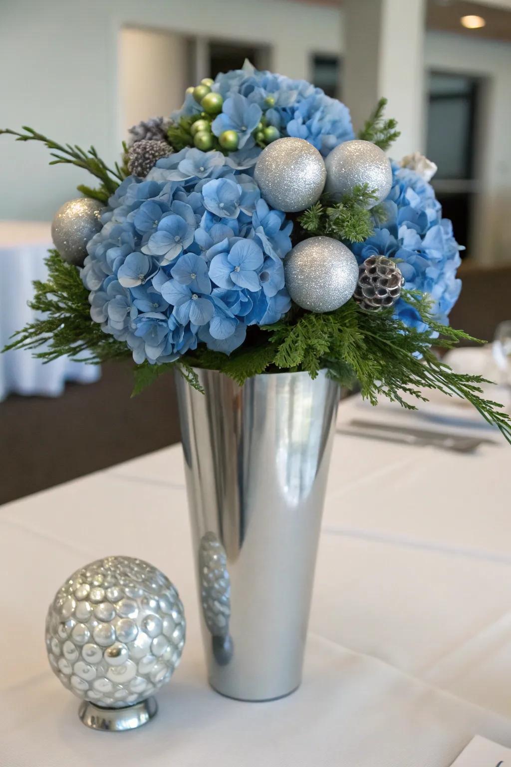 Modern elegance with a cool silver and blue color palette.